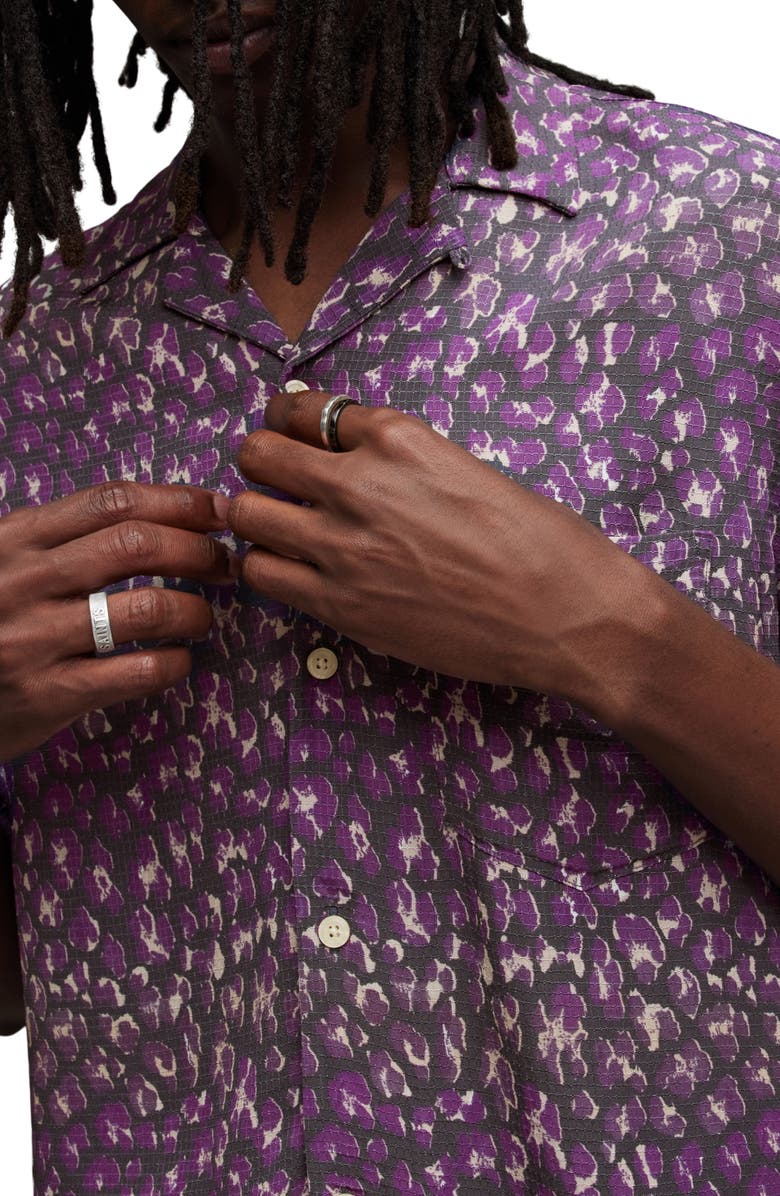 AllSaints Ikuma Relaxed Fit Floral Camp Shirt, Alternate, color, Jet Black