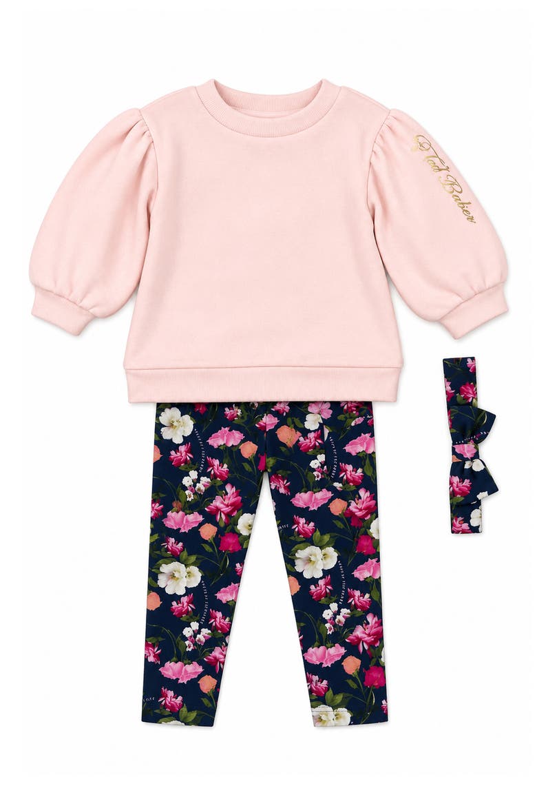 3-Piece Brushed Fleece Sweatshirt, Leggings & Headband Set, Main, color, OPEN PINK