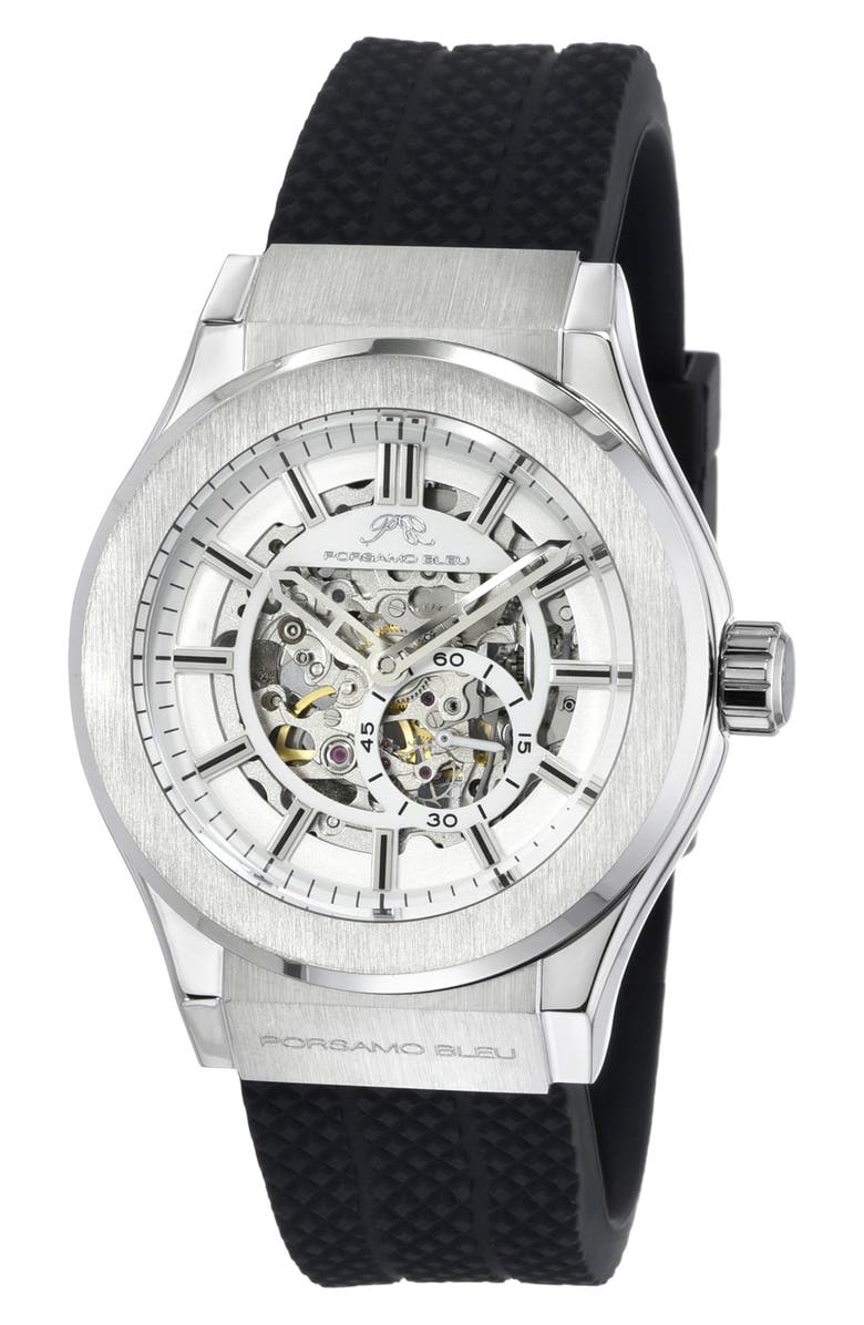 PORSAMO BLEU Cruz Silicone Strap Watch, 45mm, Main, color, Black