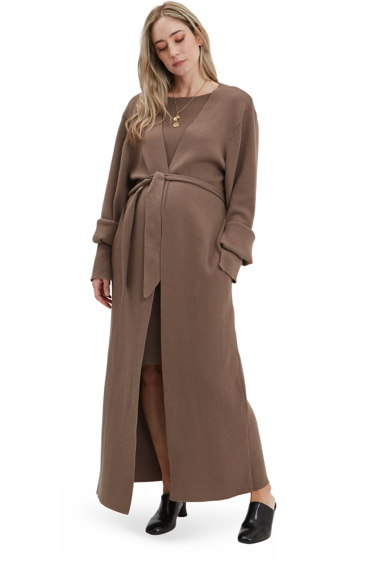 Emaline Full Length Maternity Cardigan, Main, color, Taupe