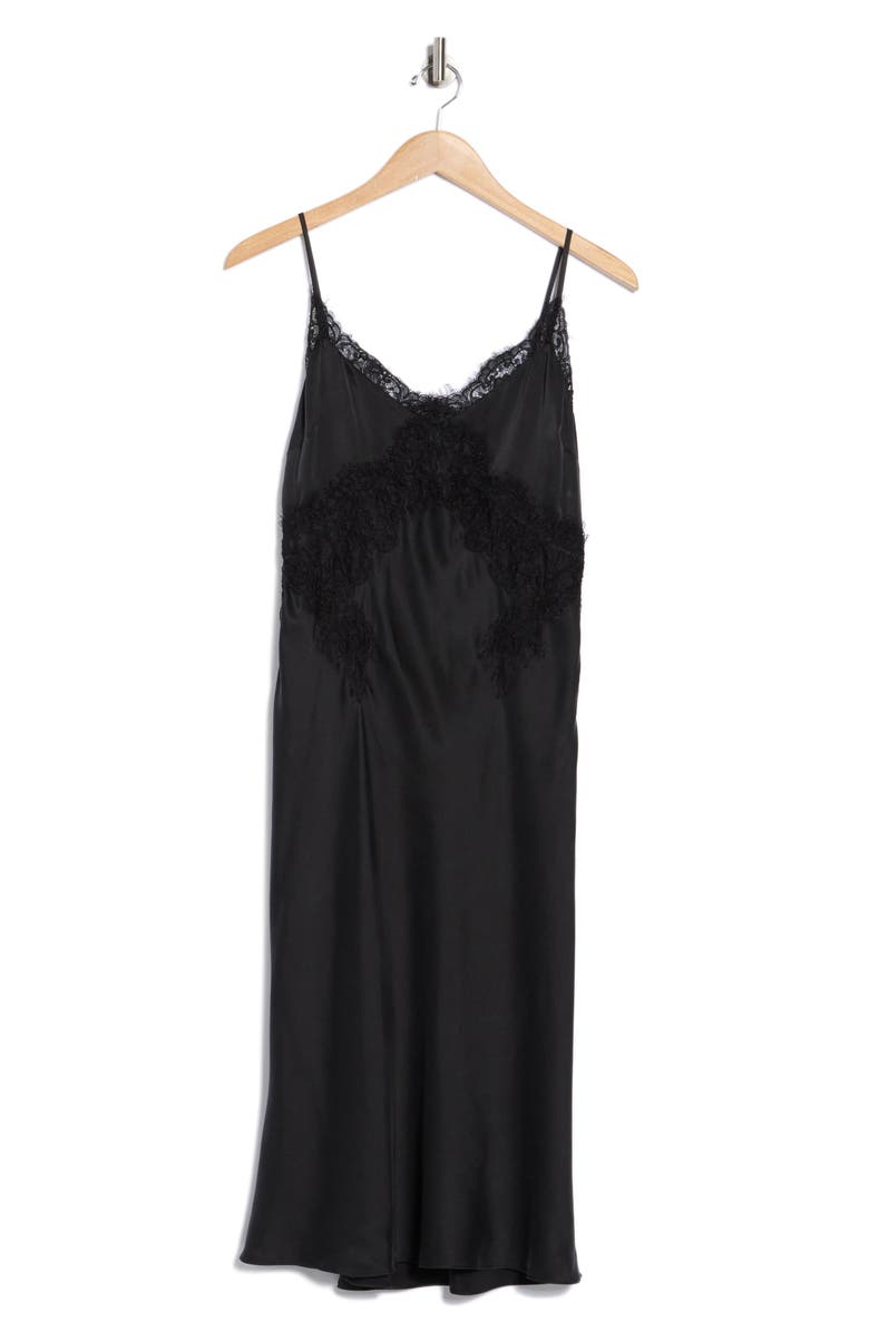L'AGENCE Song Lace Trim Midi Slipdress, Alternate, color, Black