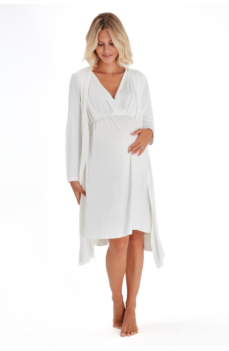 Accouchée Sleep Well Maternity/Nursing Nightgown & Robe Set, Alternate, color, Ecru