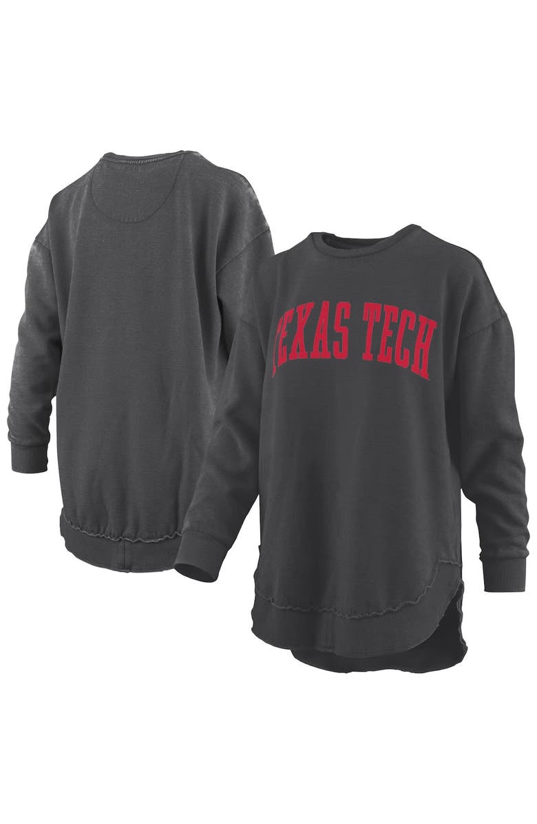 PRESSBOX Women's Pressbox  Black Texas Tech Red Raiders Melange Poncho Vintage Fleece Long Sleeve Pullover Sweatshirt, Main, color, Black