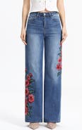 Bayeas Floral Embroidered High Waist Straight Leg Jeans
