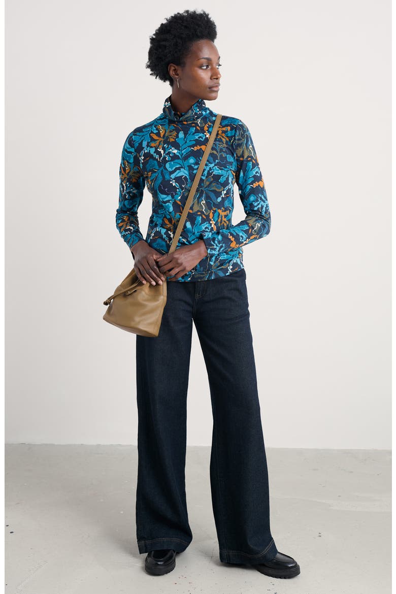 Landing Turtleneck Stretch Organic Cotton Top, Alternate, color, FLOATING FRONDS MARITIME