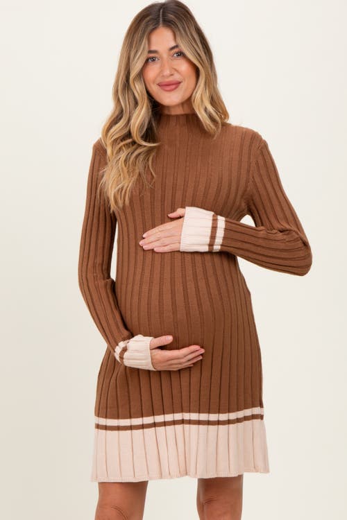 Pinkblush Ribbed Contrast Hem Sweater Dress In Animal Print