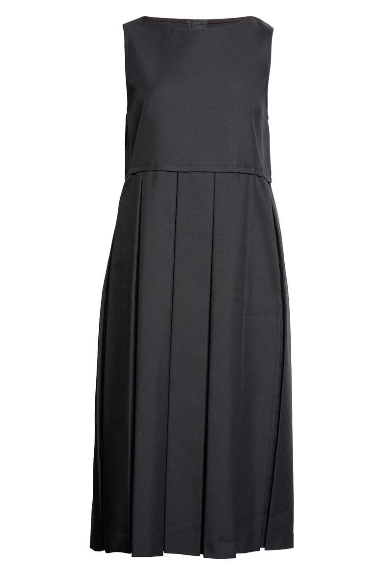 Pleated Twill Midi Dress, Alternate, color, BLACK