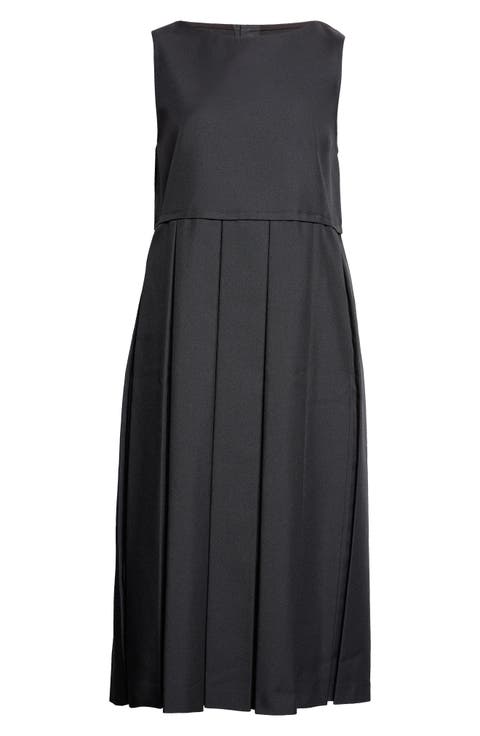 Pleated Twill Midi Dress