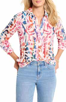 NIC+ZOE Color Wash Abstract Print Cotton Button-Up Shirt