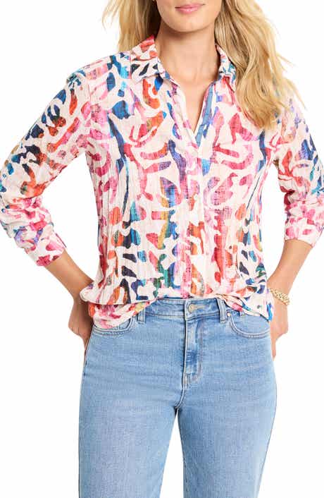 NIC+ZOE Color Wash Abstract Print Cotton Button-Up Shirt