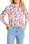 NIC+ZOE Color Wash Abstract Print Cotton Button-Up Shirt