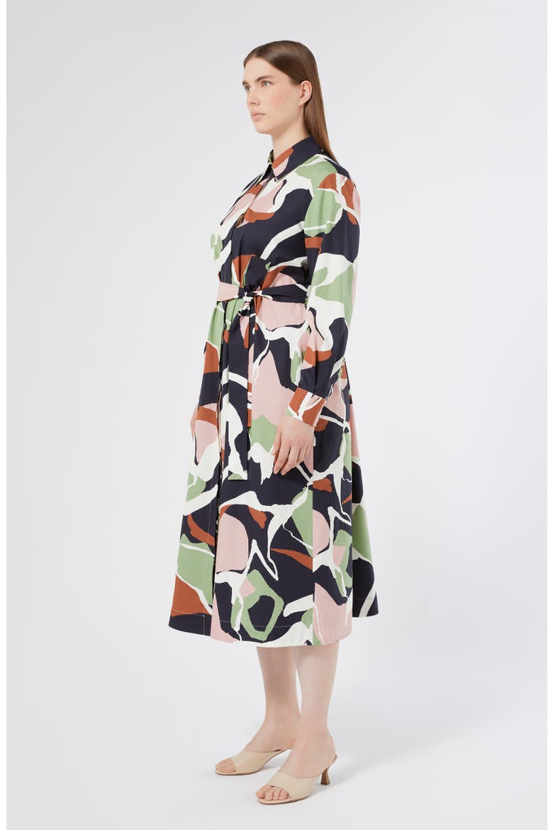 Emanuel Abstract Print Long Sleeve Cotton Shirtdress, Alternate, color, CORAL/ GREEN/ WHITE MULTI