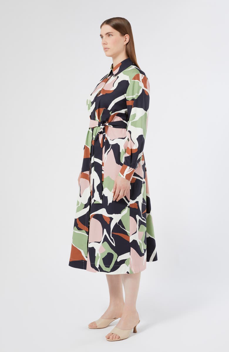Marina Rinaldi Emanuel Abstract Print Long Sleeve Cotton Shirtdress, Alternate, color, Coral/ Green/ White Multi