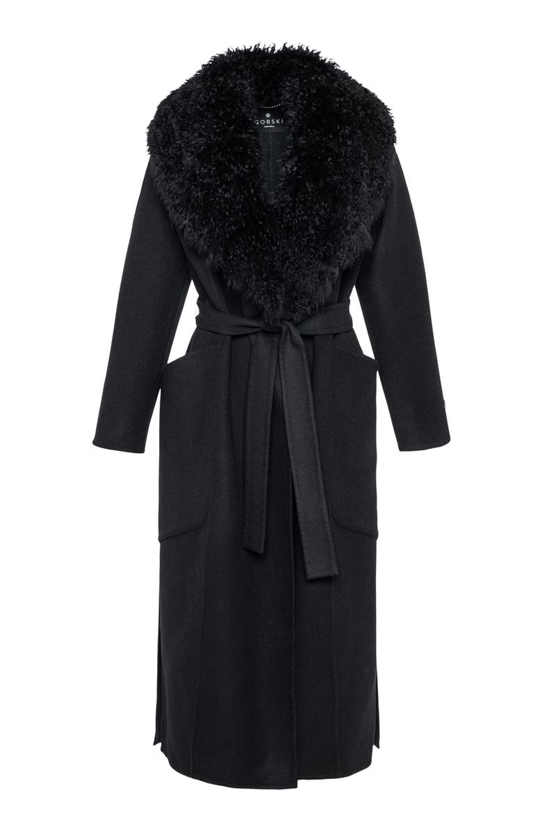 GORSKI Double Face  Wool And Cashmere Coat with Detachable Genuine Shearling Collar with Belt, Alternate, color, Black/Black