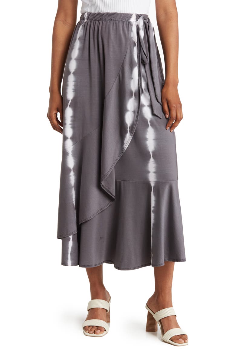 Faux Wrap Midi Skirt, Main, color, CHARCOAL