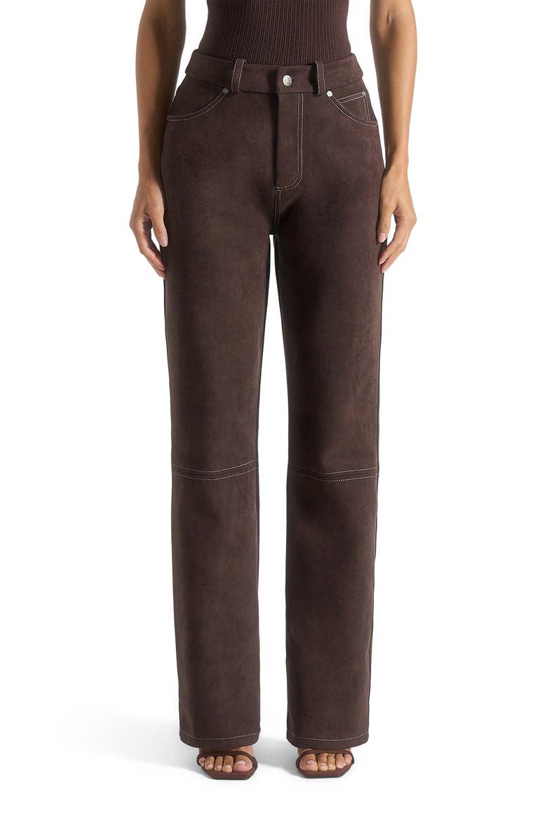 Kalie Suede Boyfriend Jeans, Alternate, color, Brown