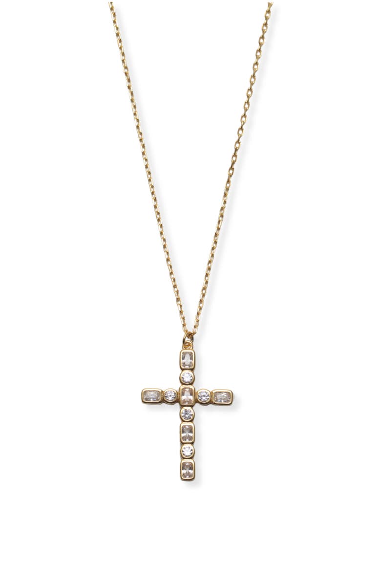 Cubic Zirconia Medium Cross Pendant Necklace, Main, color, GOLD