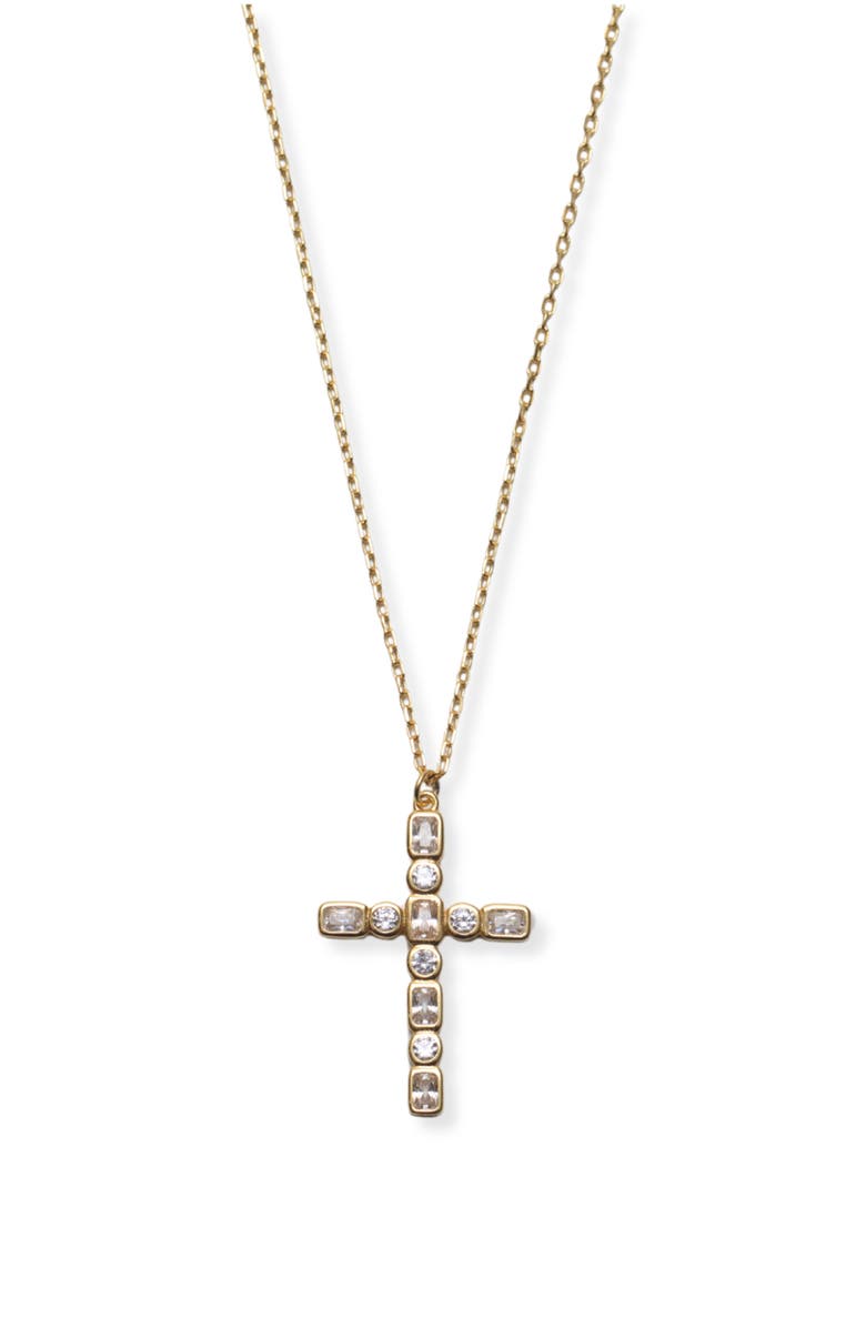 Argento Vivo Sterling Silver Cubic Zirconia Medium Cross Pendant Necklace, Main, color, Gold