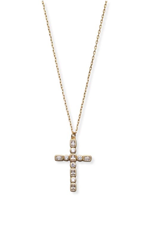 Argento Vivo Sterling Silver Cubic Zirconia Medium Cross Pendant Necklace In Gold