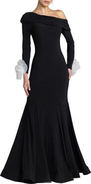 Mac Duggal One Shoulder Long Sleeve Mermaid Jersey Gown