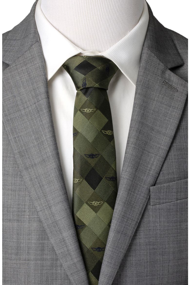 Star Wars Grogu Plaid Silk Blend Tie, Alternate, color, GREEN