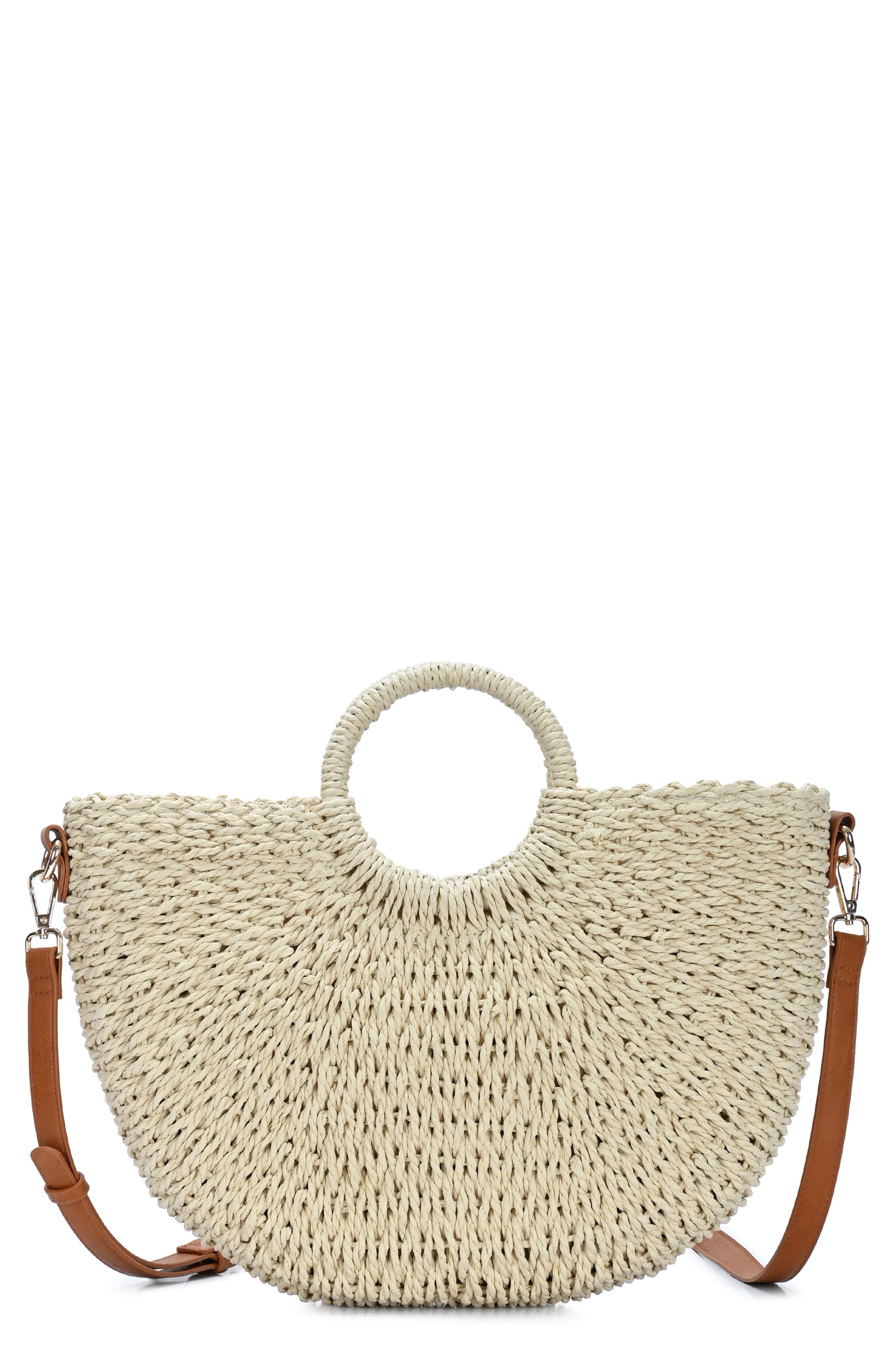Ring Handle Straw Crossbody Bag