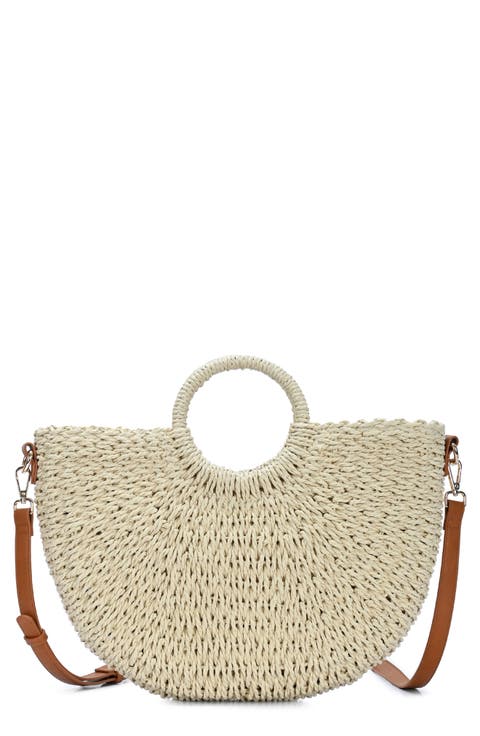 Ring Handle Straw Crossbody Bag