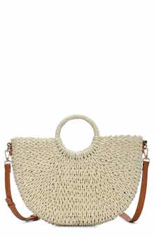 Ring Handle Straw Crossbody Bag