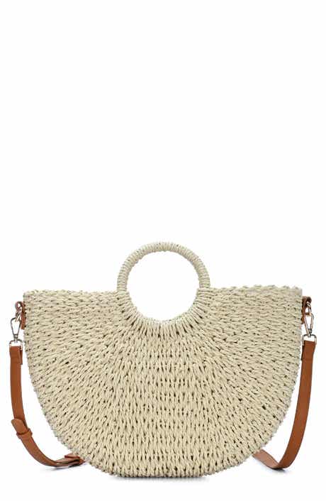 Ring Handle Straw Crossbody Bag