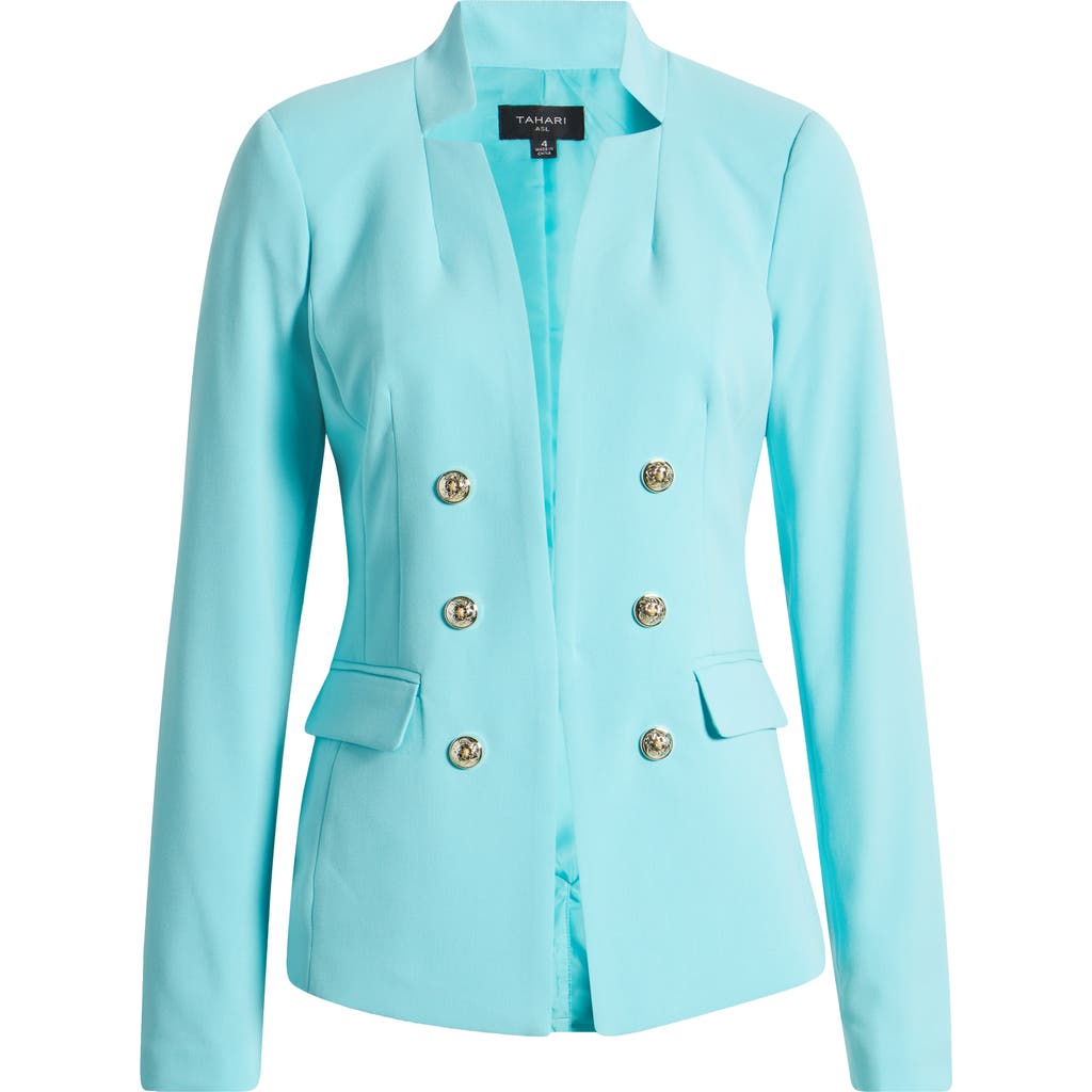 Tahari Asl Faux Double Breasted Jacket In Turquoise