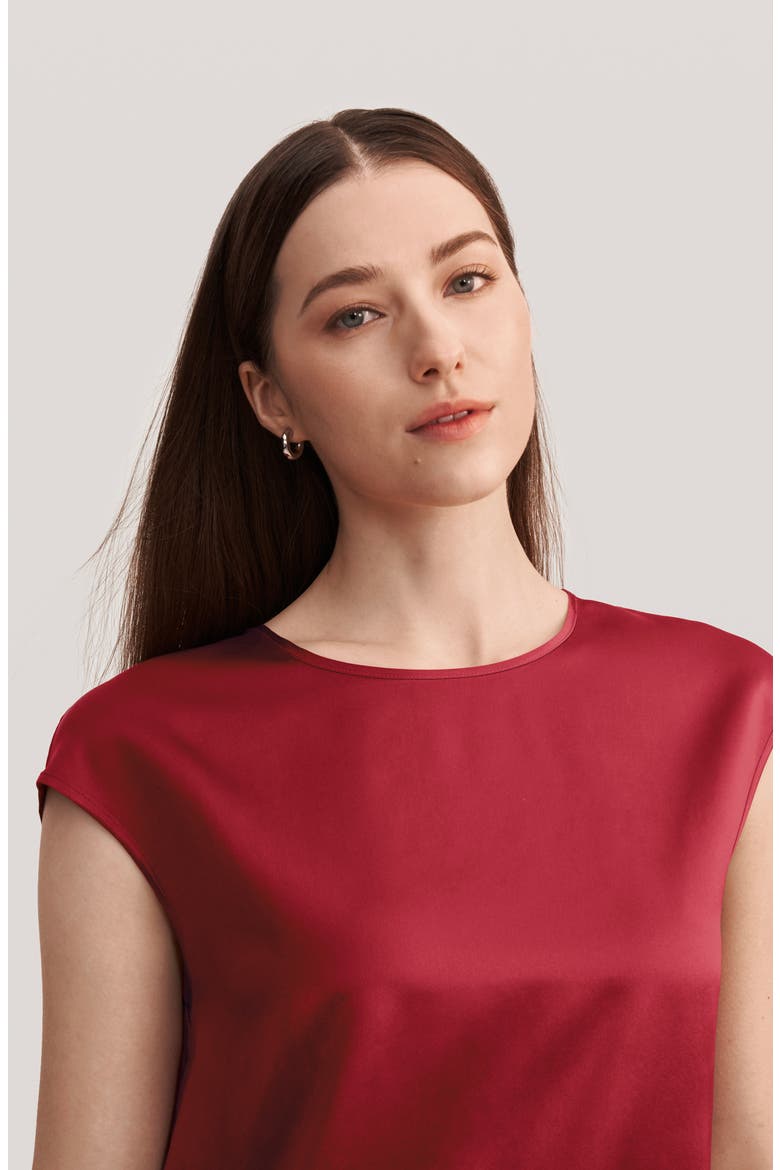 Women's Basic Cap Sleeves Silk Tee, Alternate, color, Claret