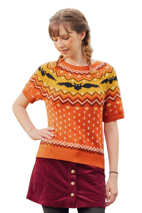 It Be Like 'Bat' Fair Isle Short Sleeve Sweater