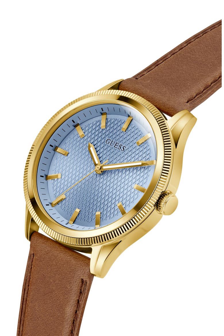 Suit & Time Collection Ice Blue Leather Strap Watch, 44mm, Alternate, color, BLUE/ BROWN