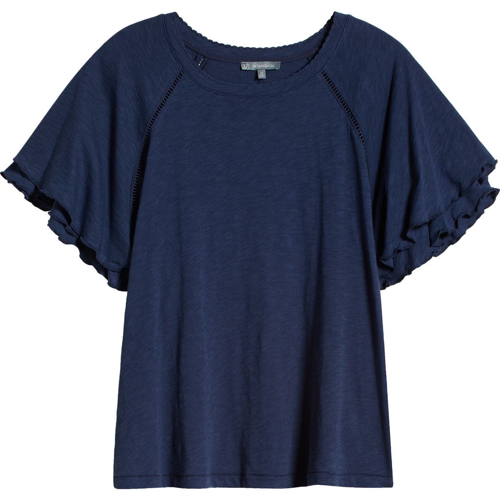 Wit & Wisdom Flutter Sleeve Cotton Blend T-shirt In Navy