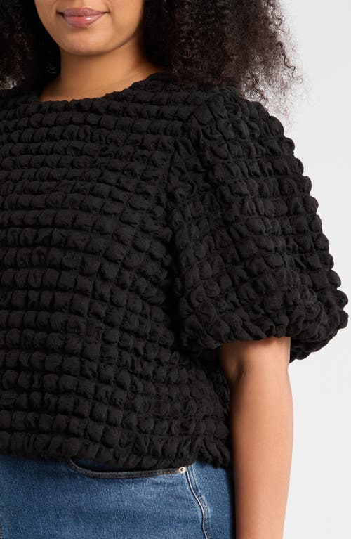 Sugarlips Texture Puff Sleeve Crop Top In Black