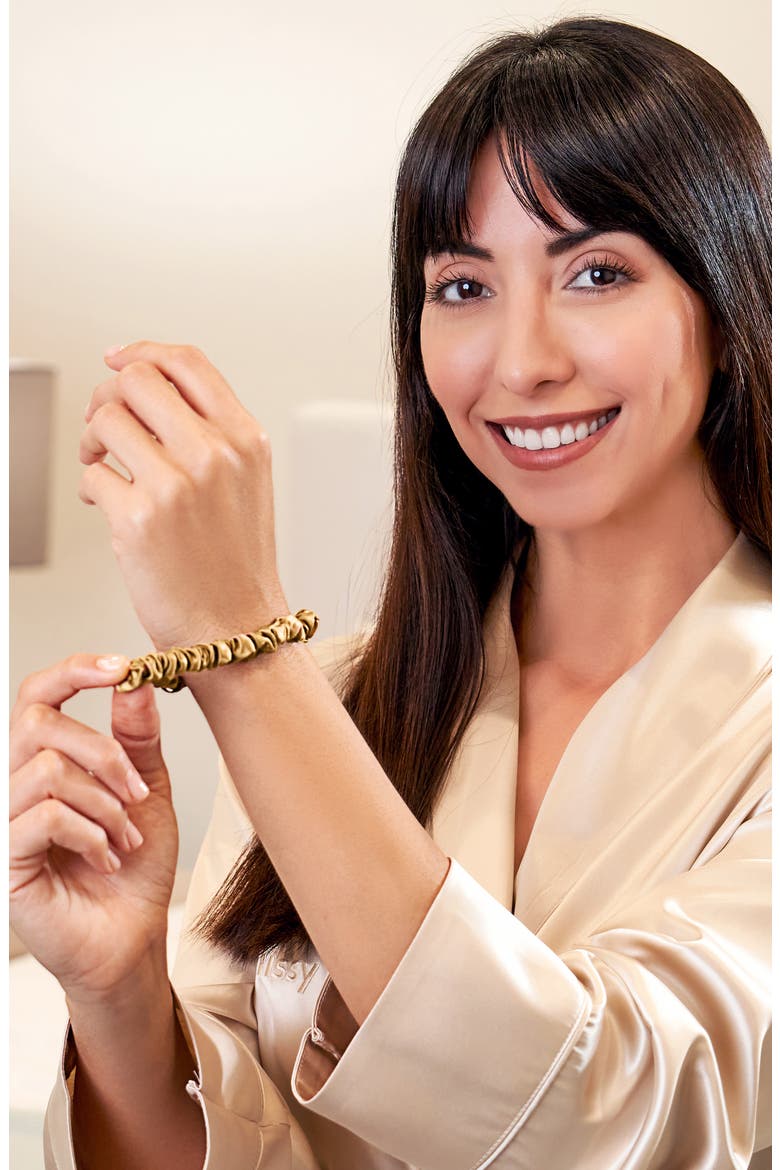 3-Pack Skinny Silk Scrunchies, Alternate, color, GOLD