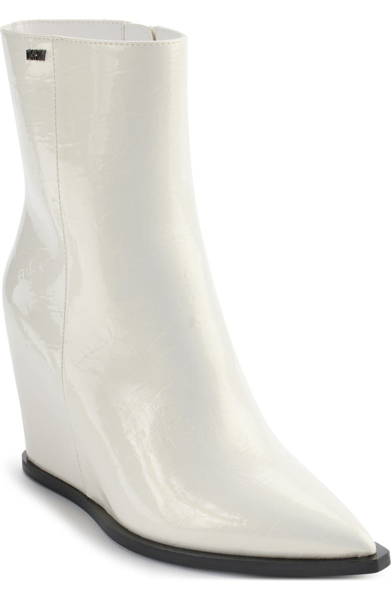 DKNY Iris Pointed Toe Wedge Bootie, Main, color, White