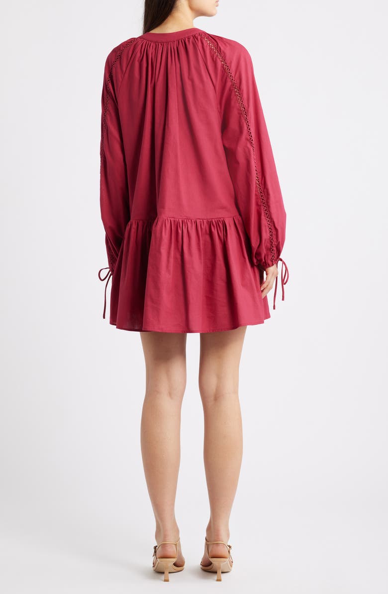 Petal & Pup Hart Long Sleeve Cotton & Linen Minidress, Alternate, color, Wine