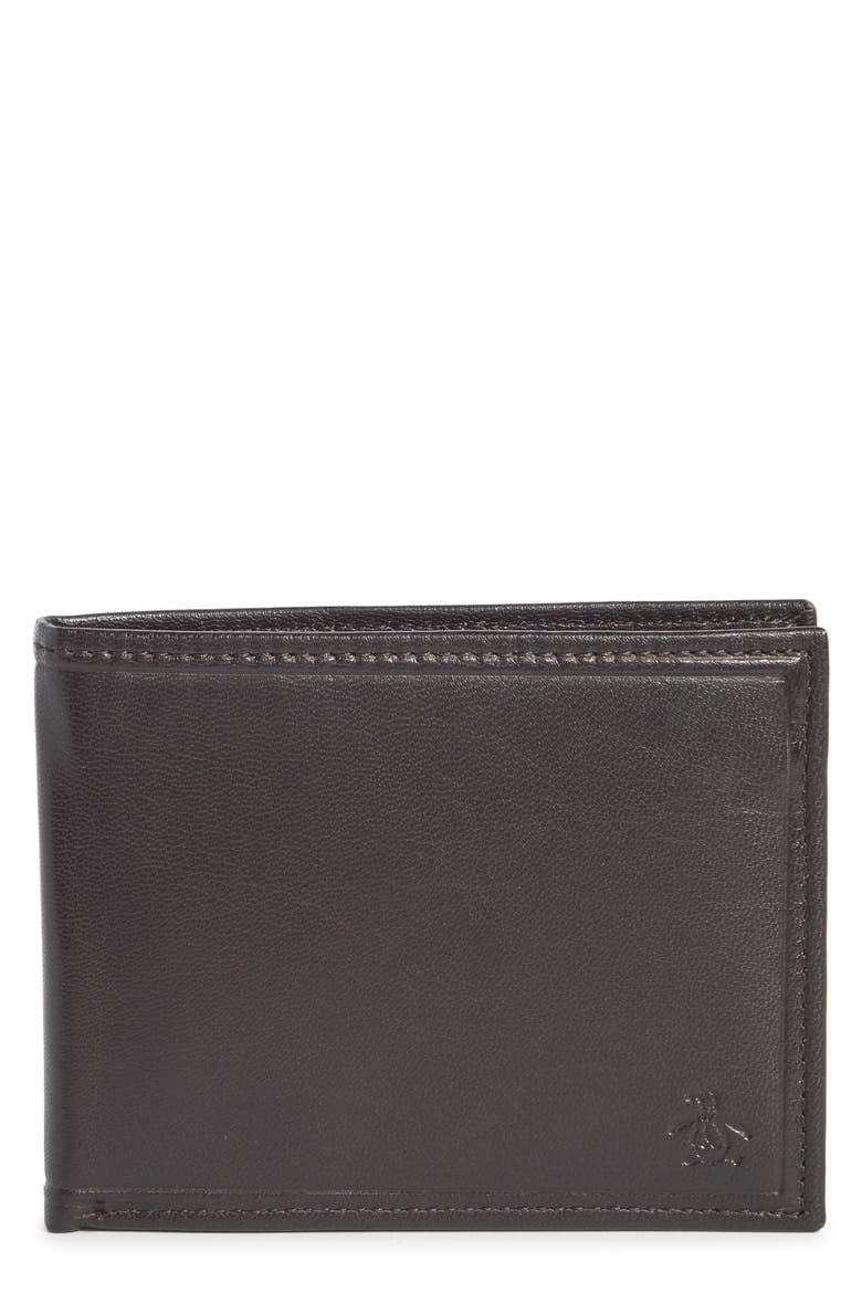 Stitch Crease Leather Bifold Wallet, Main, color, BROWN
