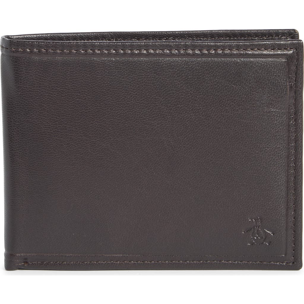 Original Penguin Stitch Crease Leather Bifold Wallet In Brown