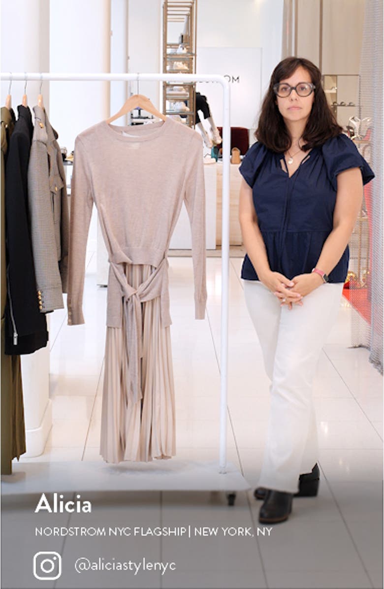 Two-Piece Tie Waist Long Sleeve Pleated Dress, sales video thumbnail