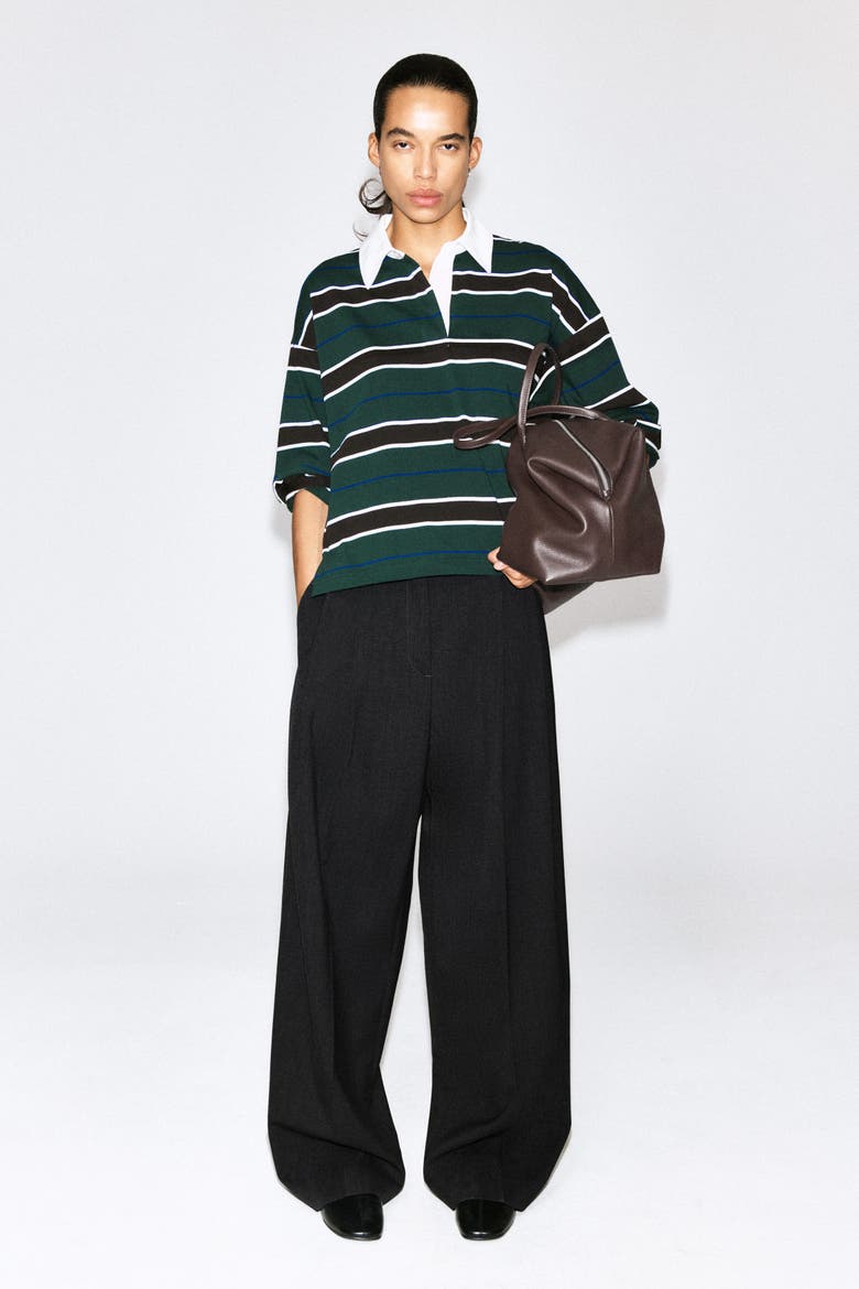 Striped Cotton Rugby Shirt, Alternate, color, GREEN / BROWN / STRIPED