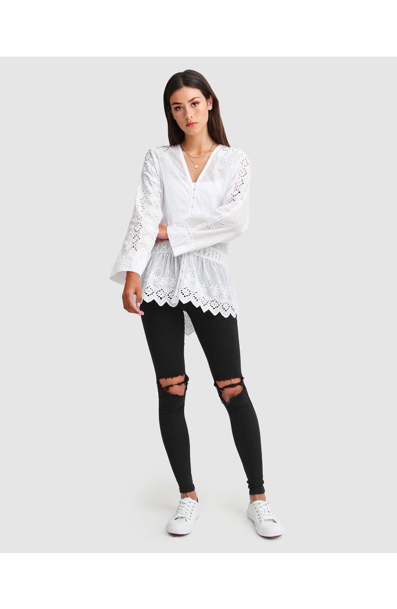 Belle & Bloom Unbutton Me Eyelet Button Down Shirt, Alternate, color, White