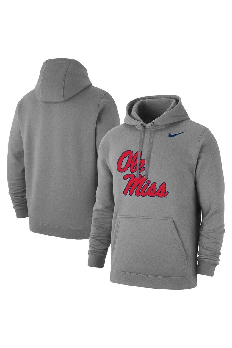 Men's Nike Heather Gray Ole Miss Rebels Logo Club Pullover Hoodie, Main, color, Heather Gray