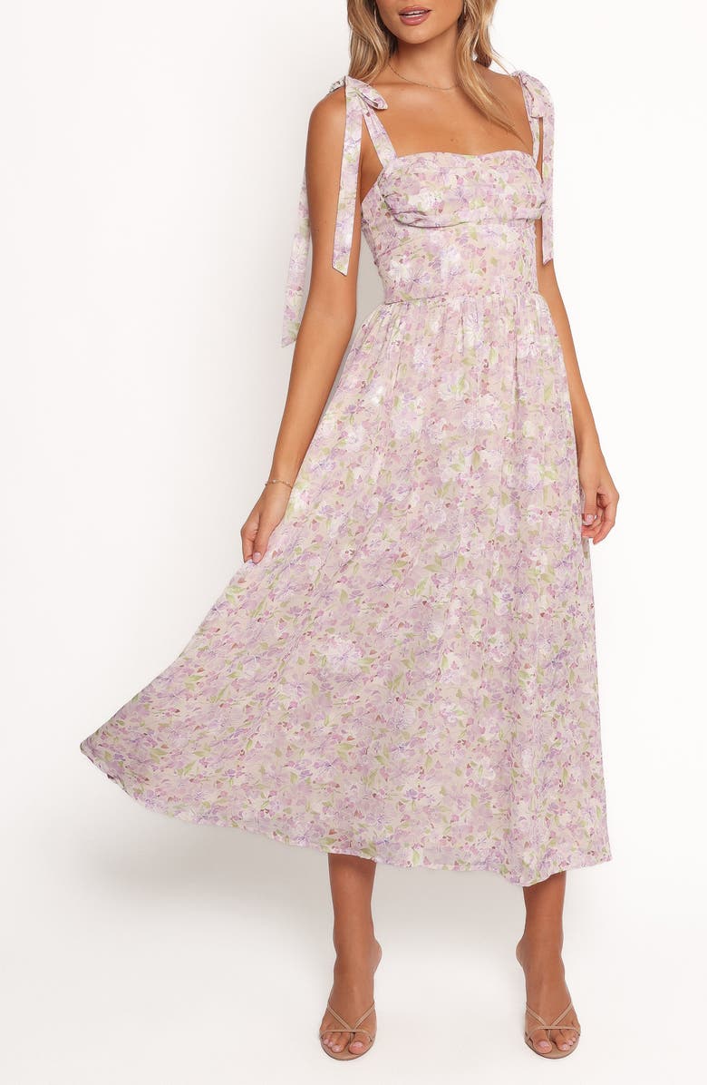 Petal & Pup Hayden Floral Mesh Maxi Sundress, Main, color, Purple Floral