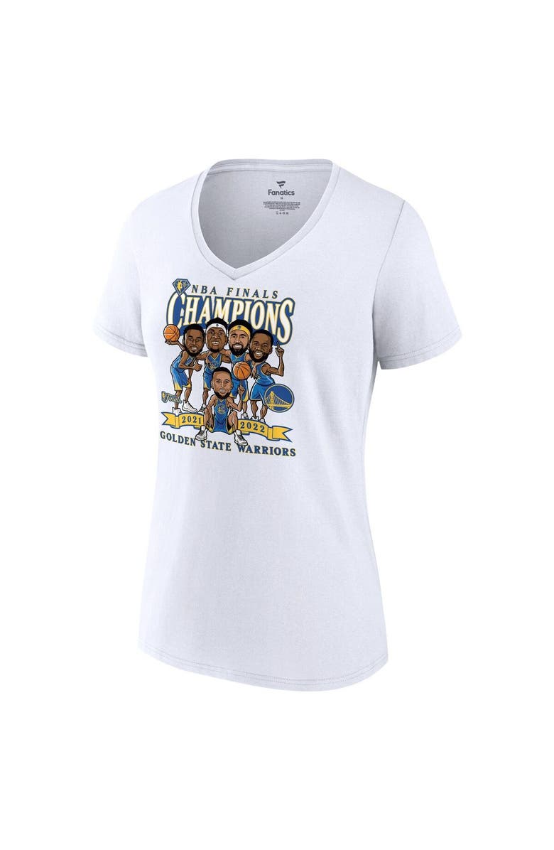 FANATICS Women's Fanatics Branded White Golden State Warriors 2022 NBA Finals Champions Caricature V-Neck T-Shirt, Alternate, color, 