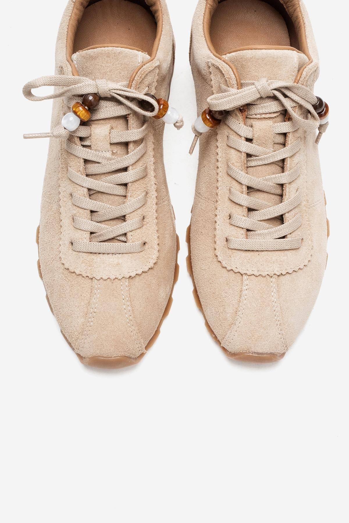 Brea Leather Embellished Sneaker, Alternate, color, Beige Suede