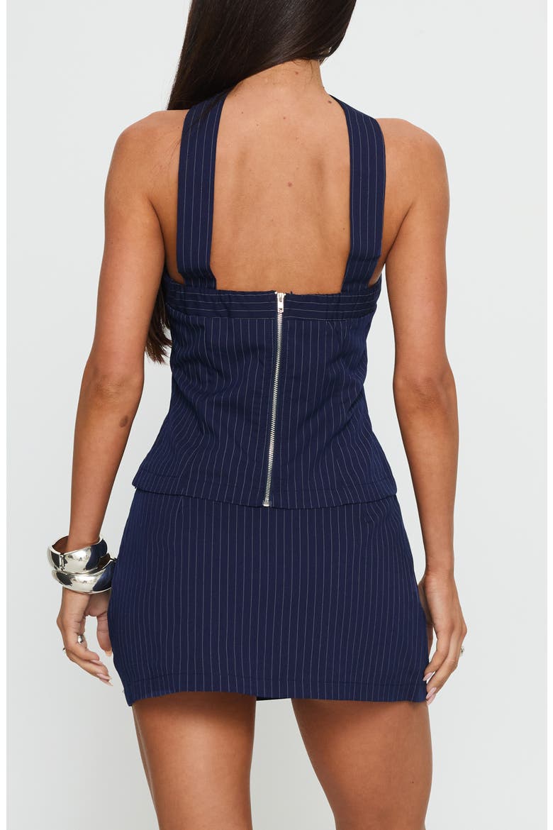 Zaelyn Stripe Halter Neck Top & Miniskirt Set, Alternate, color, NAVY STRIPE