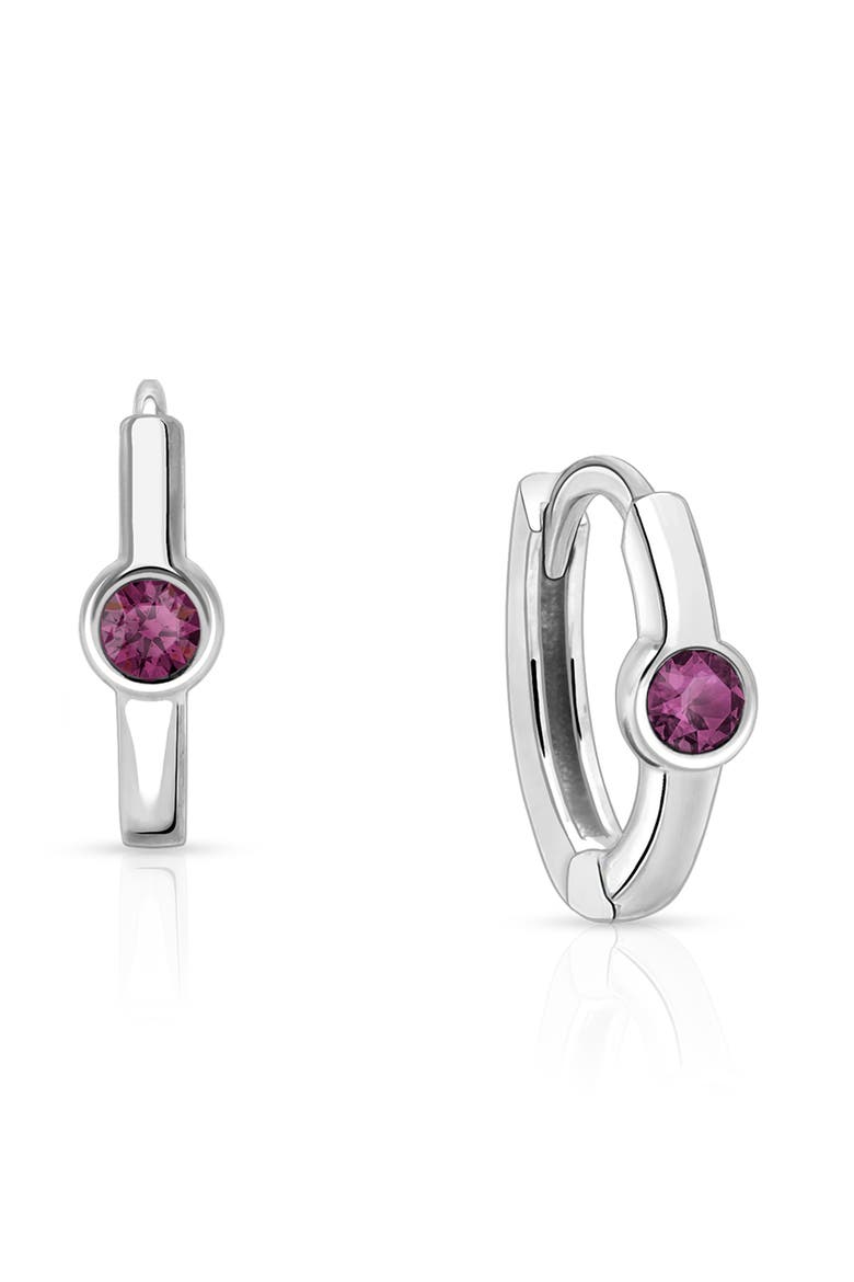 Sterling Silver 9mm Birthstone Huggie Hoops Earrings, Main, color, February