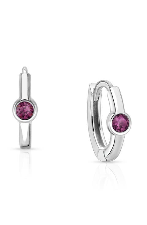 Sterling Silver 9mm Birthstone Huggie Hoops Earrings
